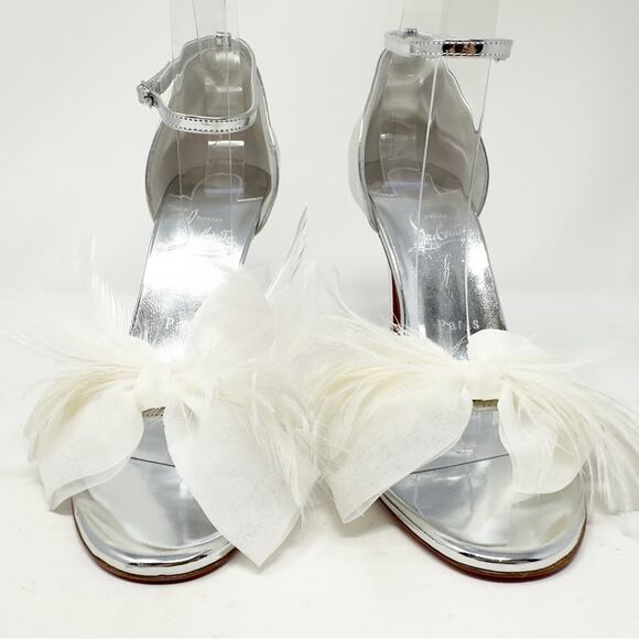 Christian Louboutin Anemona Silver Feather Sandals Heels Size EU 40.5 - Picture 4 of 14
